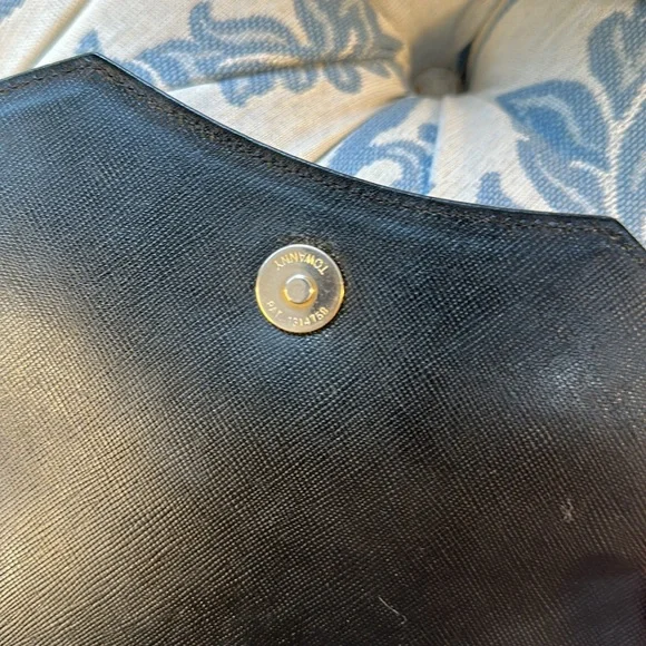 Authentic Yves Saint Laurent "YSL" Black Leather Envelope Clutch Bag W/Chain - Picture 8 of 15